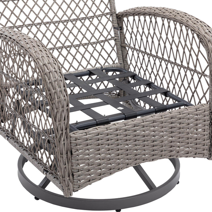 3 PCS Outdoor PatioModern Wicker Set with Table, Swivel Base Chairs and Brown Cushions