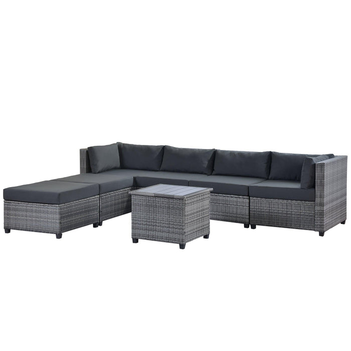 7 PCS Outdoor Rattan Sectional Seating Group with Tea Table and Gray Color Cushions