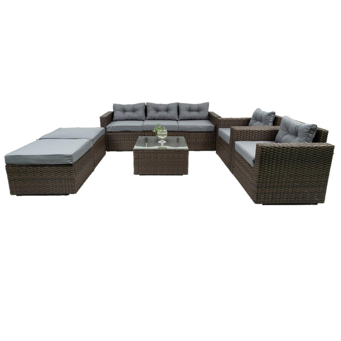 6 PCS Outdoor Patio Rattan Wicker Arrangeable Sofa Set with Removeable Cushions and Temper Glass Table Top