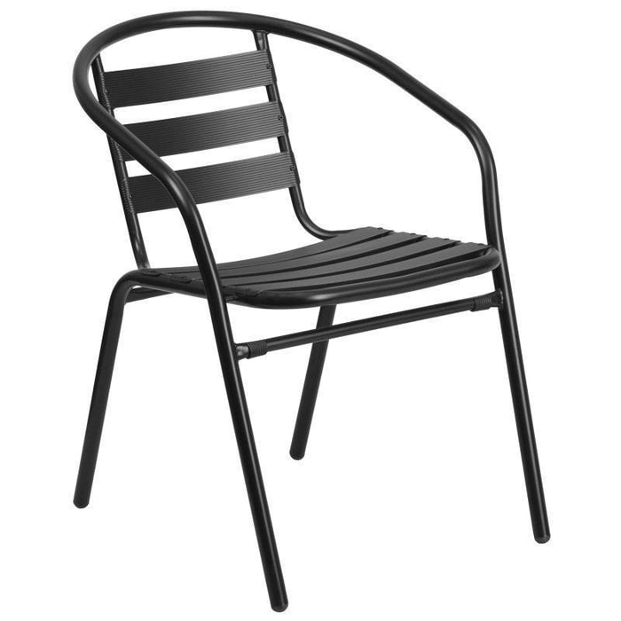 Lila Black Metal Restaurant Stack Chair with Aluminum Slats
