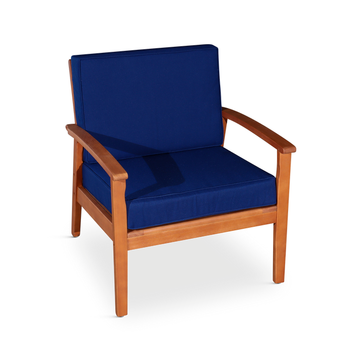 Deep Seat Eucalyptus Chair -  Natural Oil Finish -  Navy Cushions