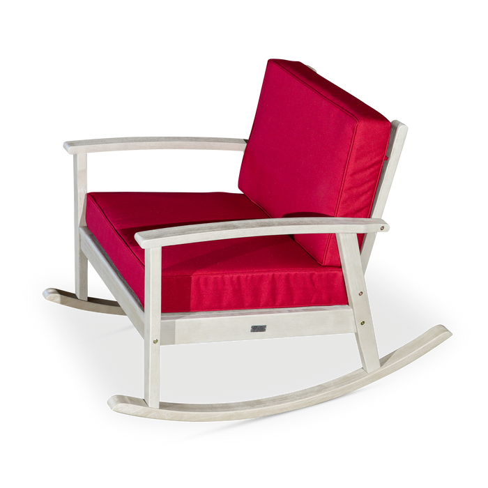 Eucalyptus Rocking Chair with Cushions -  Driftwood Gray Finish -  Burgundy Cushions