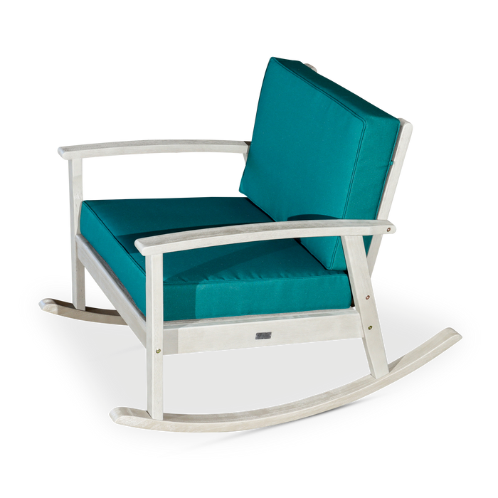 Eucalyptus Rocking Chair with Cushions -  Driftwood Gray Finish -  Dark Green Cushions