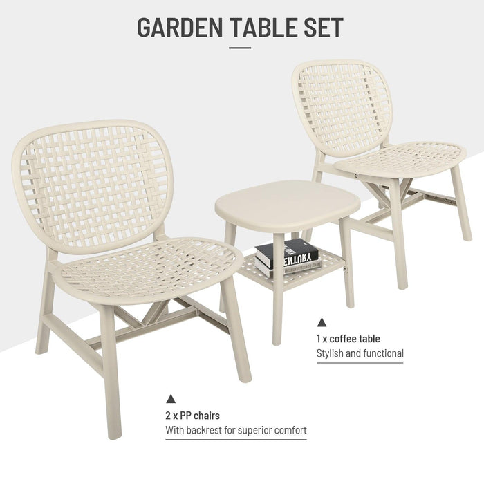 3 PCS Hollow Design Retro Outdoor Patio Tea Table and Chair Set - White