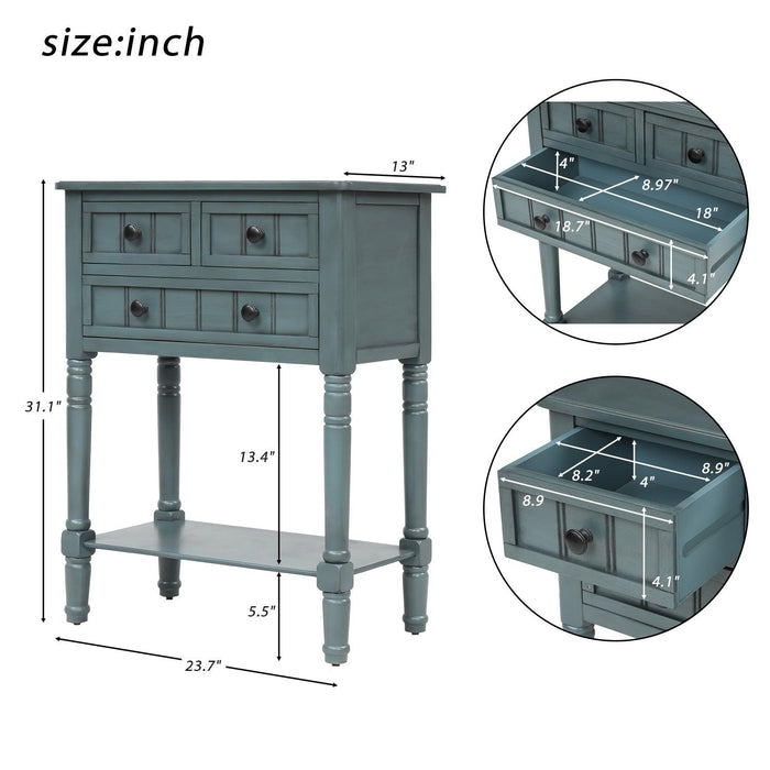 Narrow Console Table, Slim Sofa Table with ThreeStorage Drawers and Bottom Shelf for Living Room, Easy Assembly (Navy)