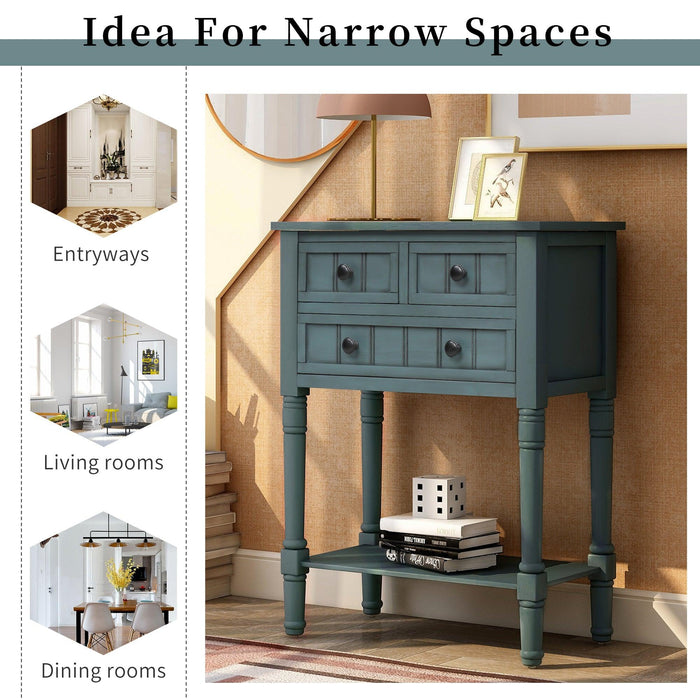 Narrow Console Table, Slim Sofa Table with ThreeStorage Drawers and Bottom Shelf for Living Room, Easy Assembly (Navy)