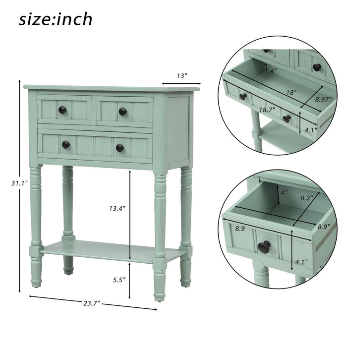 Narrow Console Table, Slim Sofa Table with ThreeStorage Drawers and Bottom Shelf for Living Room, Easy Assembly (Retro Blue)