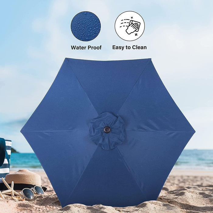 Simple Deluxe 7.5' Patio Outdoor Table Market Yard Umbrella with Push Button Tilt/Crank, 6 Sturdy Ribs for Garden, Deck, Backyard, Pool, 7.5ft, Blue