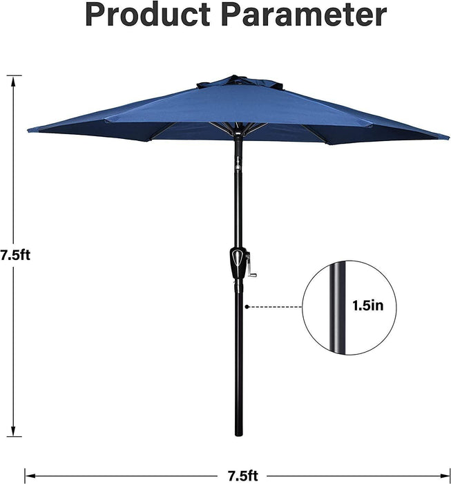 Simple Deluxe 7.5' Patio Outdoor Table Market Yard Umbrella with Push Button Tilt/Crank, 6 Sturdy Ribs for Garden, Deck, Backyard, Pool, 7.5ft, Blue