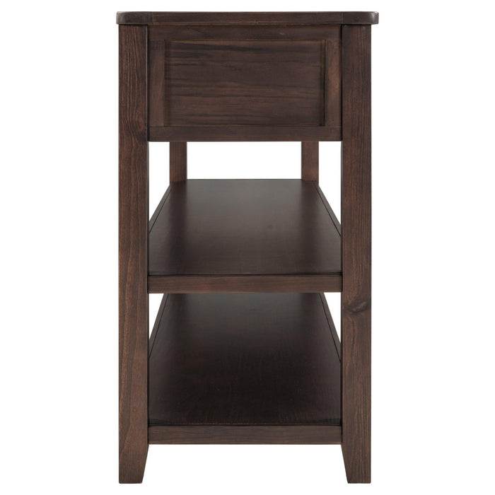 Retro Design Console Table with Two Open Shelves, Pine Solid Wood Frame and Legs for Living Room (Espresso)