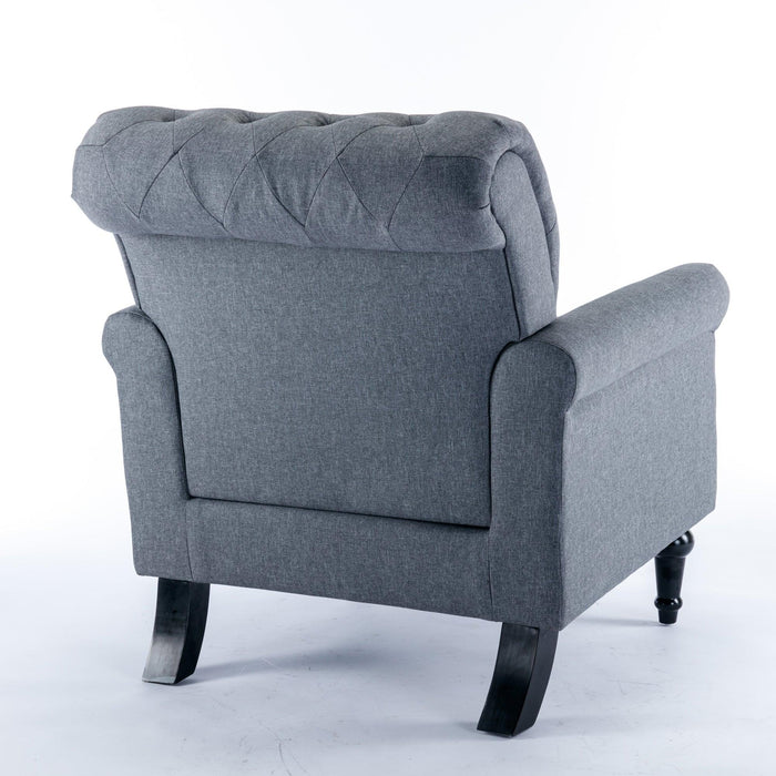 Accent Chairs for Bedroom, MidcenturyModern Accent Arm Chair for Living Room, Linen Fabric Comfy Reading Chair, Tufted Comfortable Sofa Chair, Upholstered Single Sofa, Dark Grey