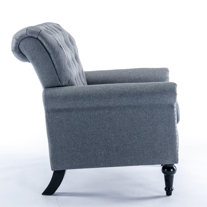 Accent Chairs for Bedroom, MidcenturyModern Accent Arm Chair for Living Room, Linen Fabric Comfy Reading Chair, Tufted Comfortable Sofa Chair, Upholstered Single Sofa, Dark Grey