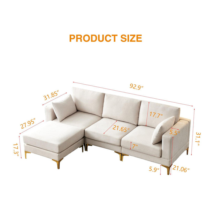 Living Room FurnitureModern Leisure L Shape Couch Beige Fabric
