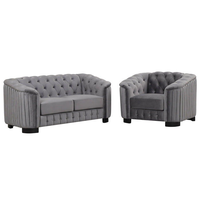 Modern 3-Piece Sofa Sets with Rubber Wood Legs,Velvet Upholstered Couches Sets Including Three Seat Sofa, Loveseat and Single Chair for Living Room Furniture Set,Gray
