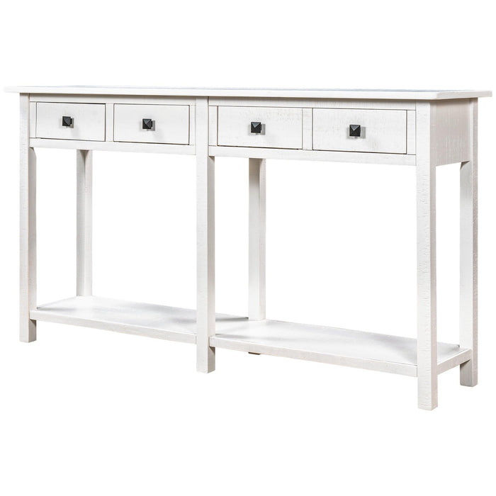 Rustic Brushed Texture Entryway Table Console Table with Drawer and Bottom Shelf for Living Room（Ivory White）