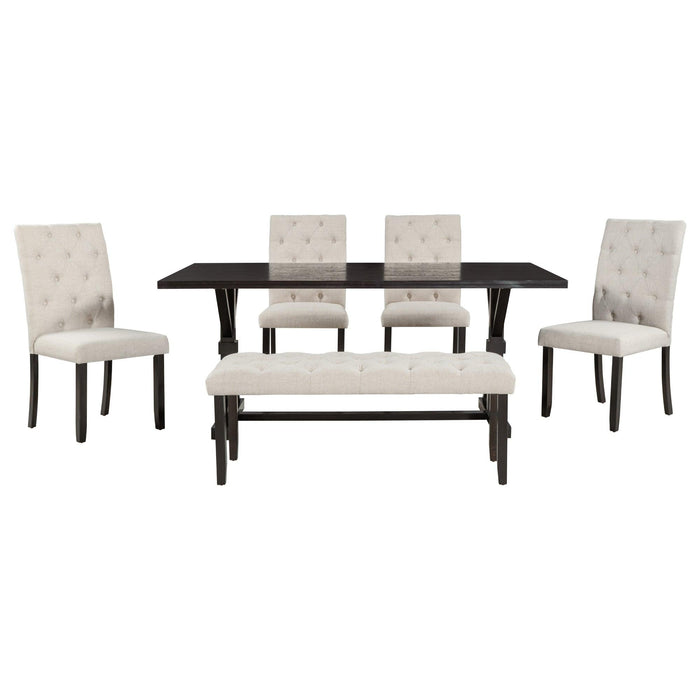 6-Piece Farmhouse Dining Table Set 72" Wood Rectangular Table, 4 Upholstered Chairs with Bench (Espresso)