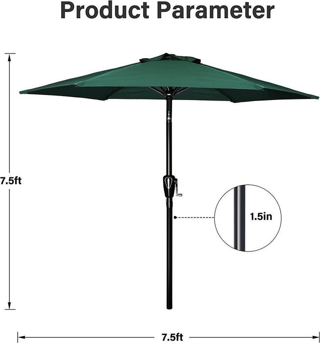Simple Deluxe 7.5' Patio Outdoor Table Market Yard Umbrella with Push Button Tilt/Crank, 6 Sturdy Ribs for Garden, Deck, Backyard, Pool, 7.5ft, Green