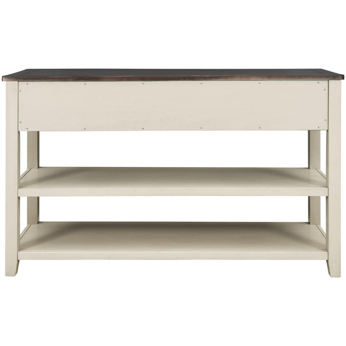Retro Design Console Table with Two Open Shelves, Pine Solid Wood Frame and Legs for Living Room (Espresso+Beige)