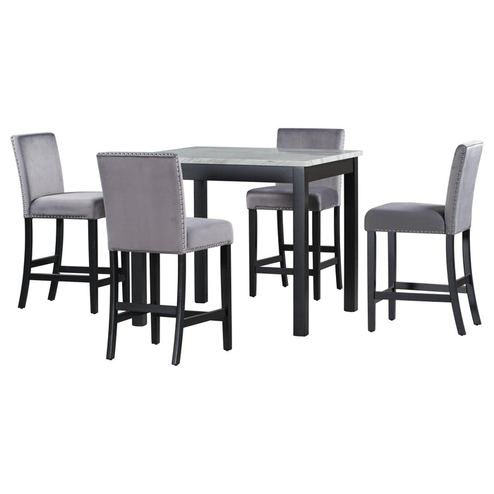 5-piece Counter Height Dining Table Set with One Faux Marble Dining Table and Four Upholstered-Seat Chairs, Table top: 40in.L x40in.W, for Kitchen and Living room Furniture,Gray