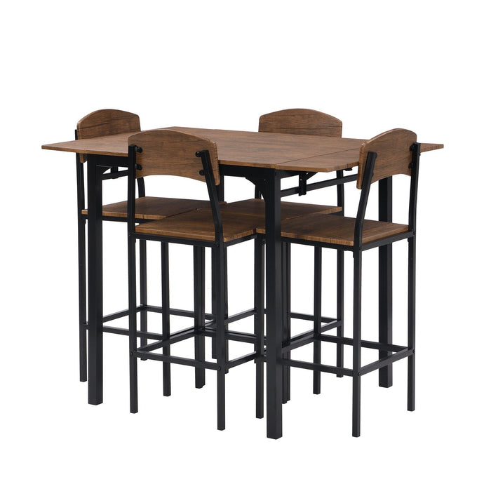 Farmhouse 5-piece Counter Height Drop Leaf Dining Table Set with Dining Chairs for 4,Black Frame+Brown Tabletop