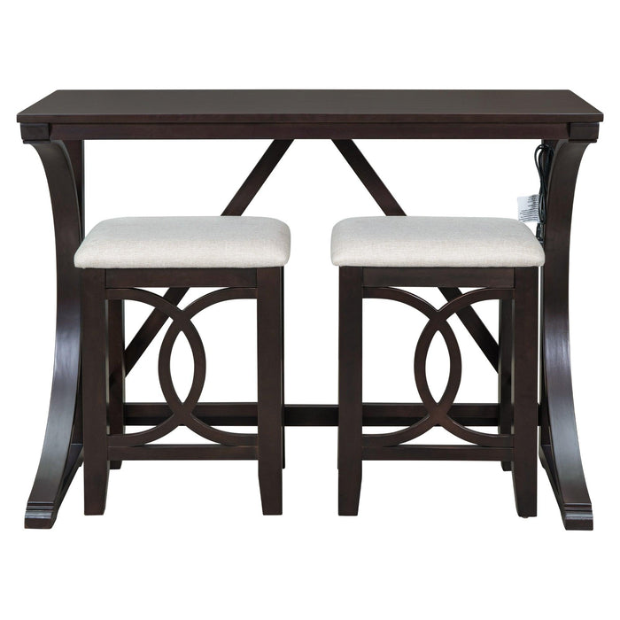 Farmhouse 3-Piece Counter Height Dining Table Set with USB Port and Upholstered Stools,Espresso