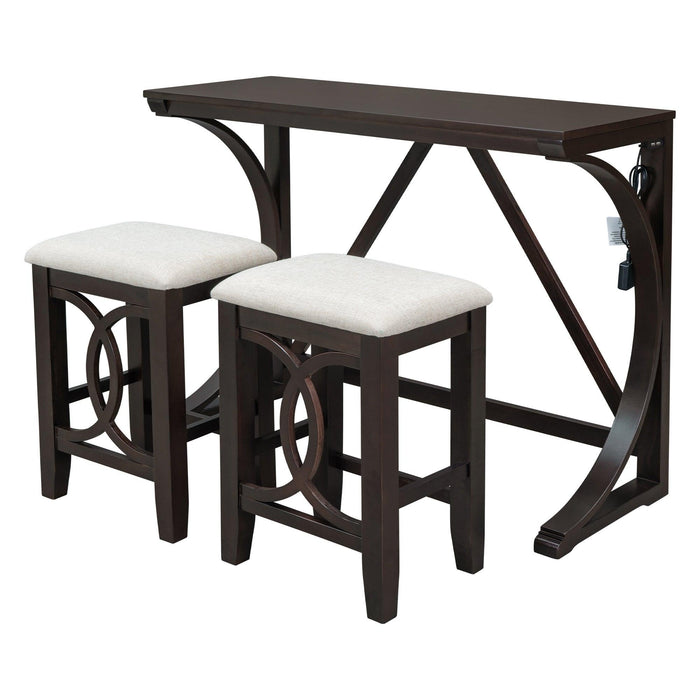 Farmhouse 3-Piece Counter Height Dining Table Set with USB Port and Upholstered Stools,Espresso