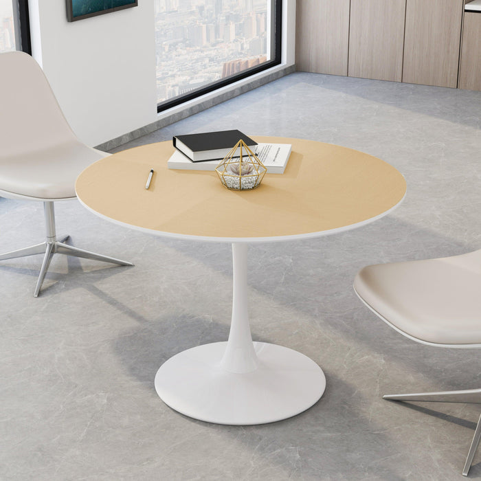 42"Modern Round Dining Table with Printed Wood Grain Table Top,Metal Base Dining Table, End Table Leisure Coffee Table