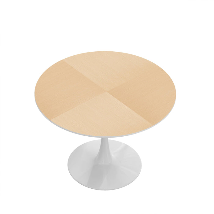 42"Modern Round Dining Table with Printed Wood Grain Table Top,Metal Base Dining Table, End Table Leisure Coffee Table