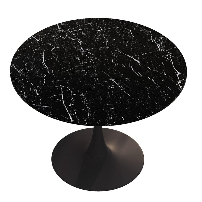 42.12"Modern Round Dining Table with Printed Black Marble Table Top,Metal Base  Dining Table, End Table Leisure Coffee Table