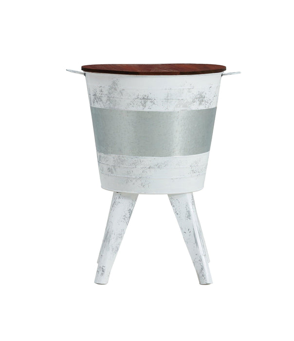 Farmhouse Rustic Distressed Metal Accent Cocktail Table with wood top-WHT, Set of 2