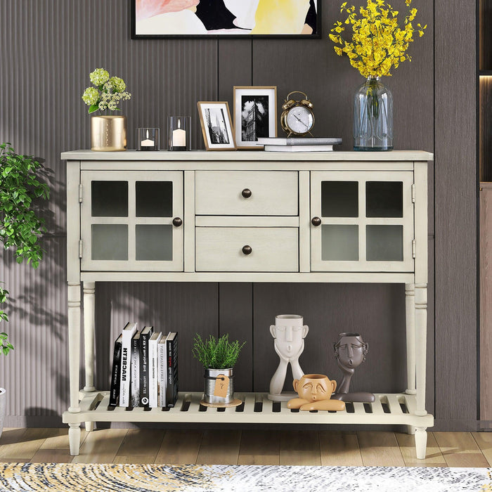 Sideboard Console Table with Bottom Shelf, Farmhouse Wood/Glass BuffetStorage Cabinet Living Room (Antique Grey)