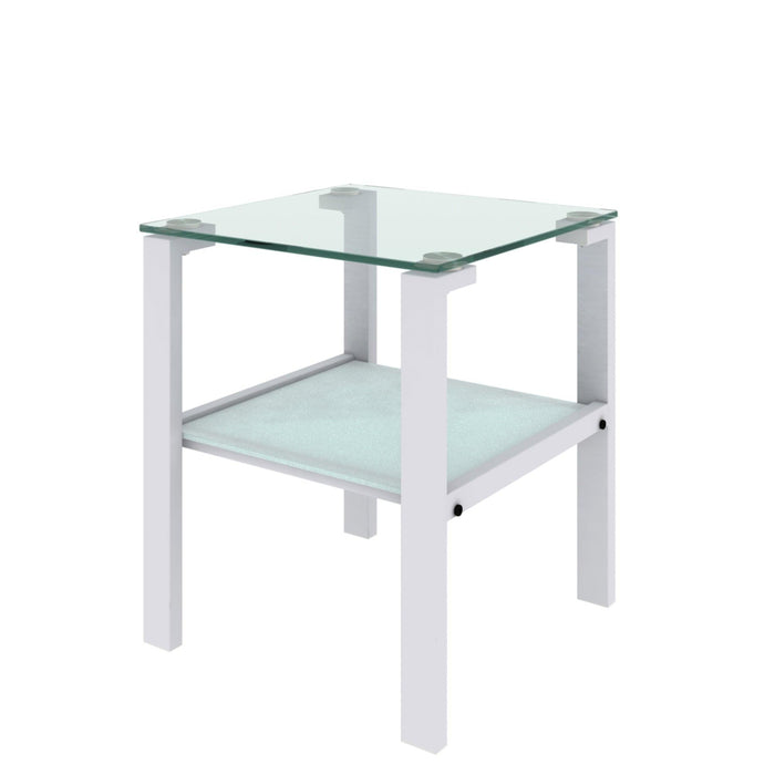 Glass two layer tea table, small round table, bedroom corner table, living room white side table(White)
