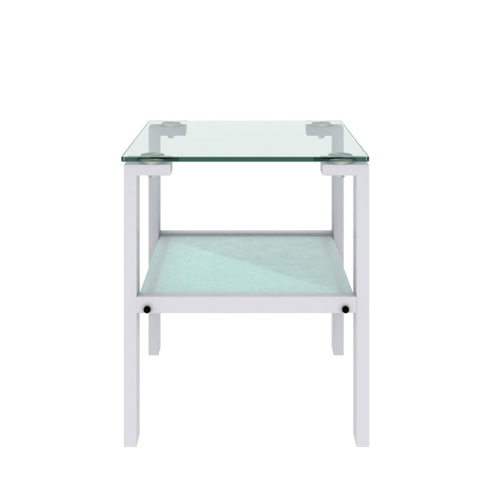 Glass two layer tea table, small round table, bedroom corner table, living room white side table(White)