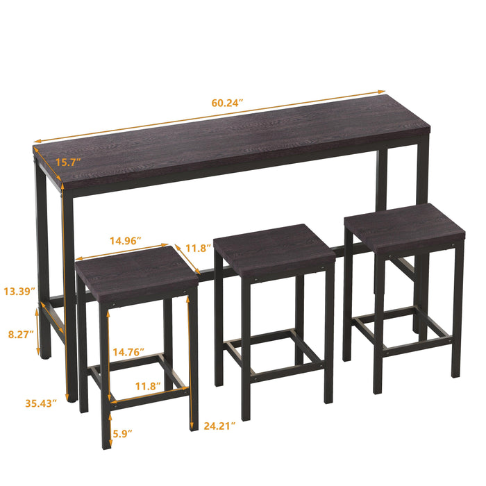 Modern Design Kitchen Dining Table,Pub Table,Long Dining Table Set with 3 Stools,Easy Assembly,Dark Gray