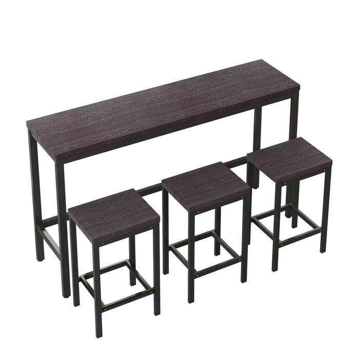 Modern Design Kitchen Dining Table,Pub Table,Long Dining Table Set with 3 Stools,Easy Assembly,Dark Gray