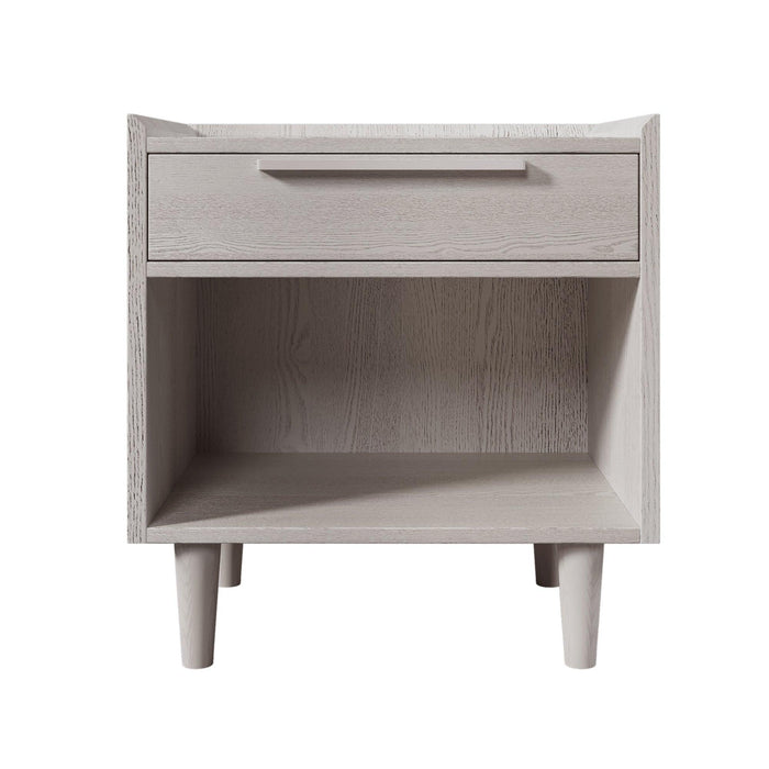 Modern Style Manufactured Wood One-Drawer Nightstand Side Table with Solid Wood Legs, Stone Gray