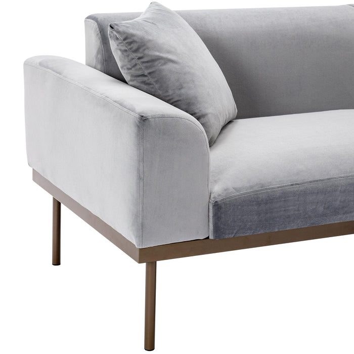 Modern Velvet Sofa with Metal Legs,Loveseat Sofa Couch with Two Pillows for Living Room and Bedroom,Grey