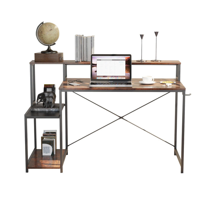 Computer Desk withStorage Shelves（Rustic Brown+Black）