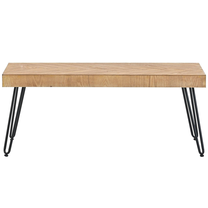 Modern Coffee Table, Easy Assembly Tea Table, Thicken Cocktail Table with w/Chevron Pattern & Metal Hairpin Legs for Living Room, Ash Wood Finished