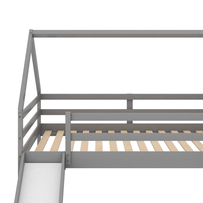 Twin Size Bunk House Bed with Slide and Ladder,Gray