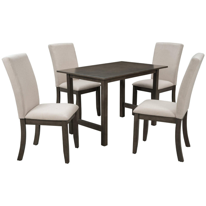 Farmhouse 5-Piece Wood Dining Table Set for 4, Kitchen Furniture Set with 4 Upholstered Dining Chairs for Small Places, Gray Table+Beige Chair