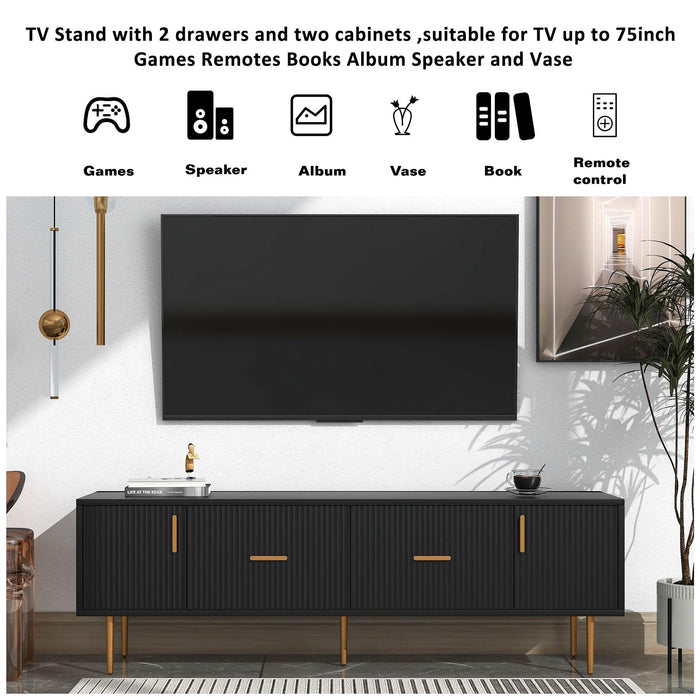Modern TV Stand with 5 Champagne Legs - Durable, Stylish and Spacious，TVS Up to 75''