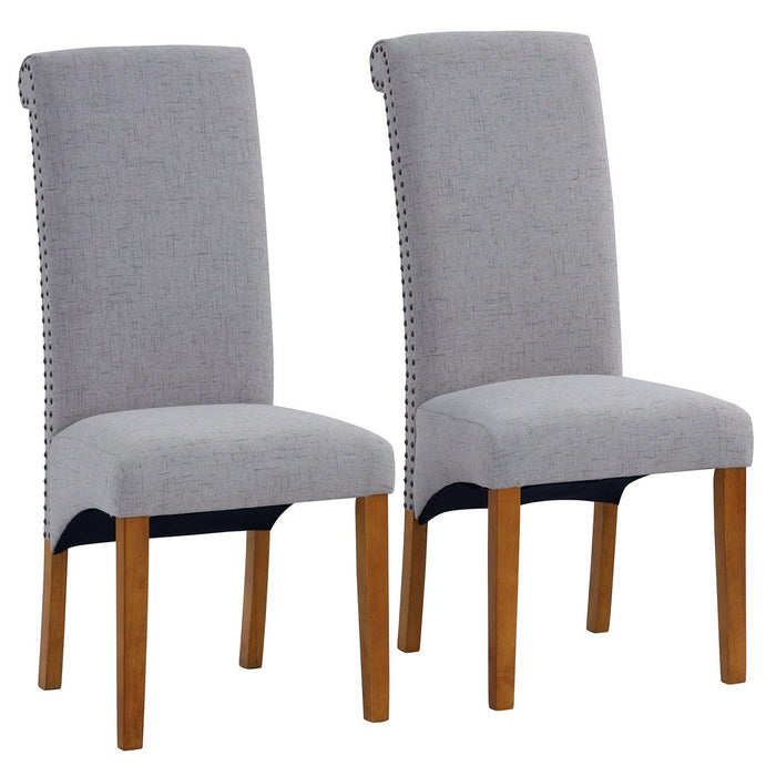 Set of 2 Uphostered Kitchen Dining Chairs w/Wood Legs, Padded Seat, Linen Fabric, Nails, Dining Chairs, Ideal for Dining Room, Kitchen, Living Room