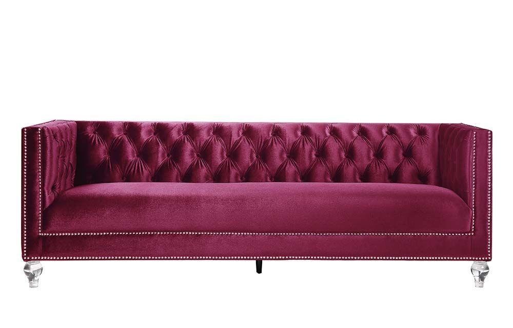 ACME Heibero Sofa w/2 Pillows, Burgundy Velvet LV01400