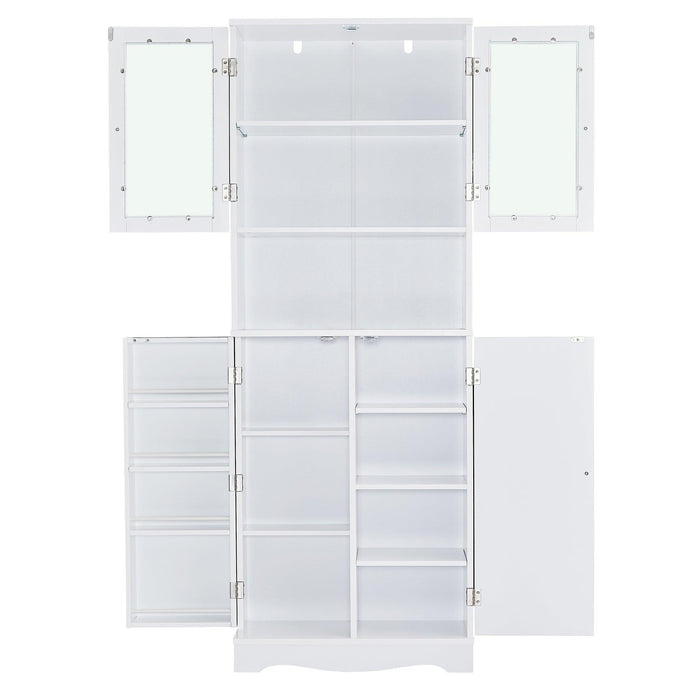 TallStorage Cabinet with Glass Doors for Bathroom/Office, MultipleStorage Space, White