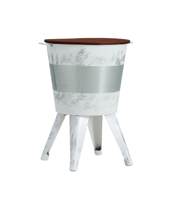 Farmhouse Rustic Distressed Metal Accent Cocktail Table with wood top-WHT, Set of 2