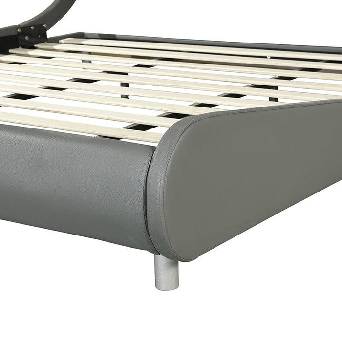 Faux Leather Upholstered Platform Bed Frame, Curve Design, Wood Slat Support, No Box Spring Needed, Easy Assemble, King Size, Gray