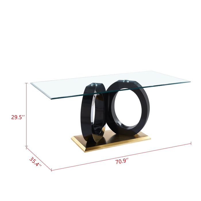 Modern Design Tempered Glass Dining Table with Black MDF Middle Support and Stainless Steel Base