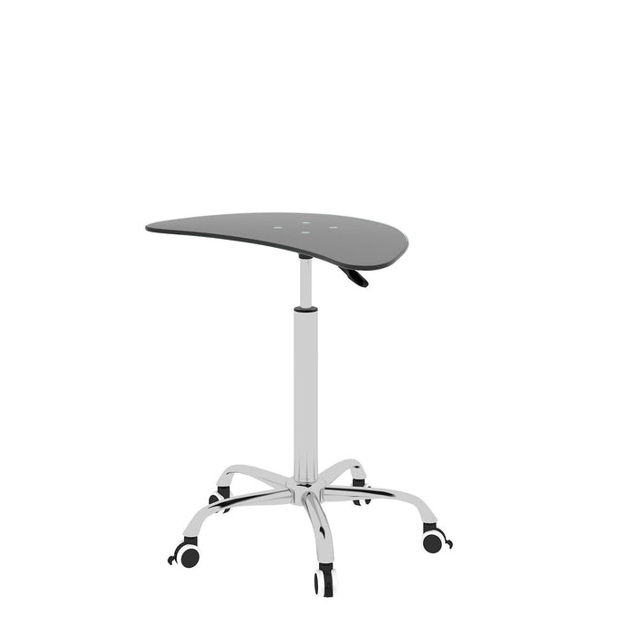 Adjustable Height Black Tempered Glass Table Desk Table with Lockable Wheels(Adjustable Range 24.2 "~32.7 ")
