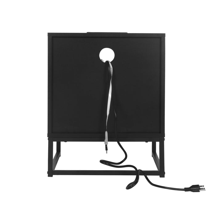 Nightstand with LED Lights / Drawer, Black Bedside Table for Bedroom